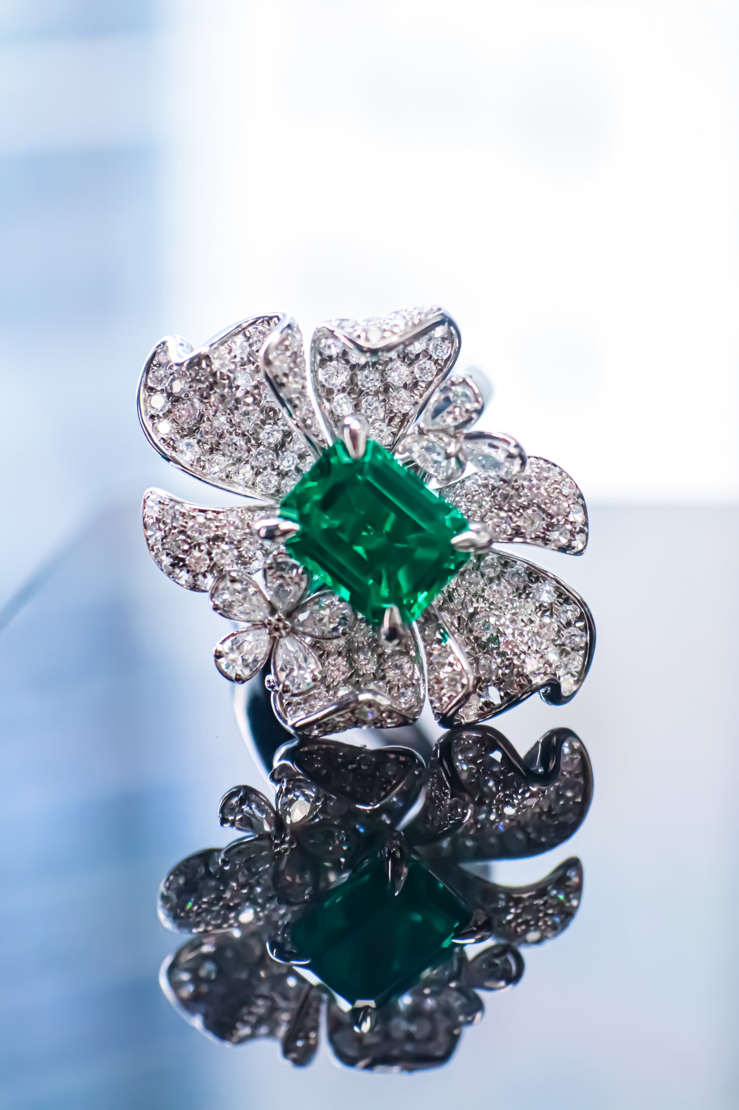 Flower-Lab Grown Emerald Ring