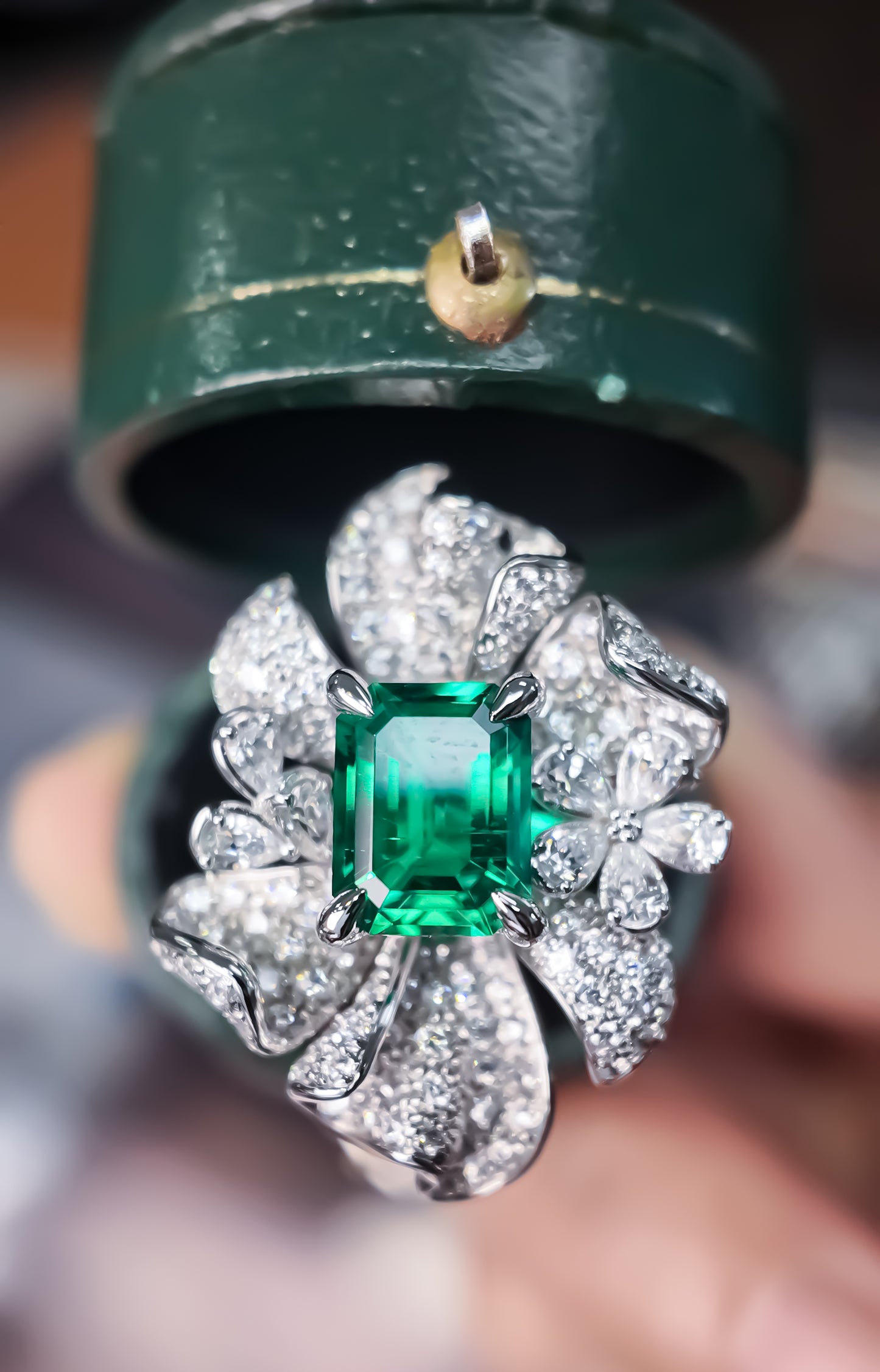 Flower-Lab Grown Emerald Ring