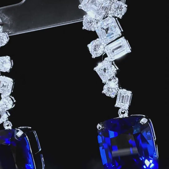 PT950 royal blue cushion earrings · lab-grown main stone 56.50ct · lab-grown diamonds 15.188ct